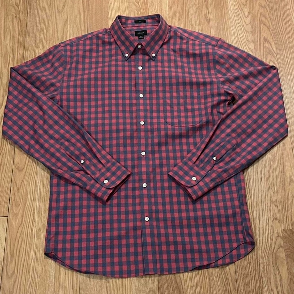 J.Crew Men’s XL Slim Long Sleeve Button Down Shirt Pink Blue Plaid Preppy